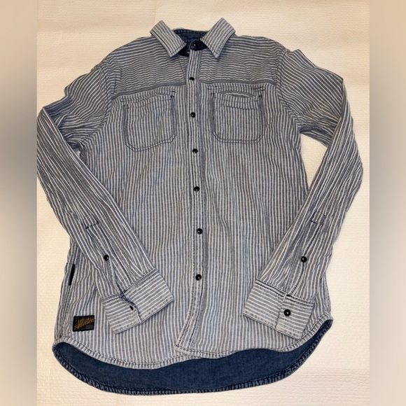 Affliction Reversible Dark Blue Denim Shirt with Graphic Back
Size Medium - Picture 3 of 12